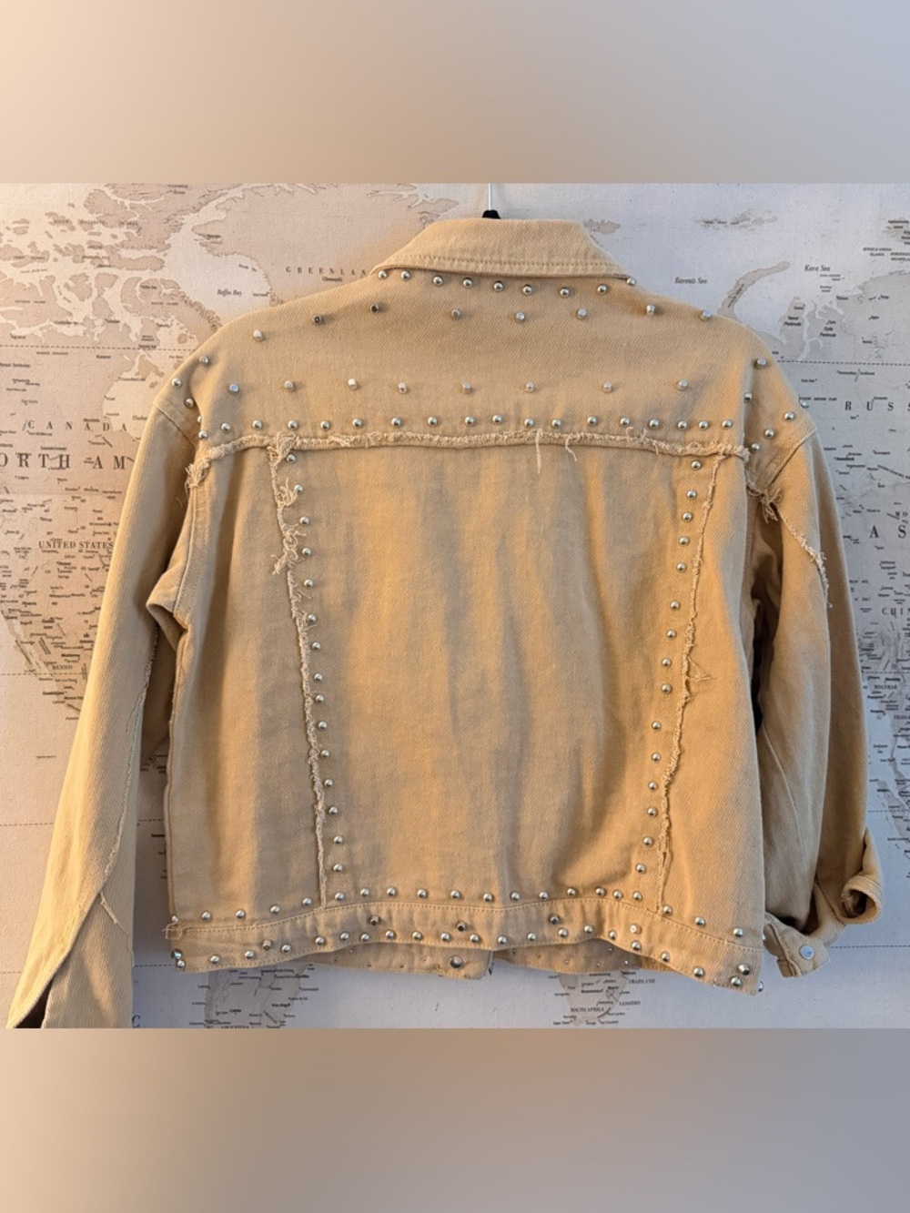 Beige Studded Denim Jacket - Women Size Small - Picture 5 of 8